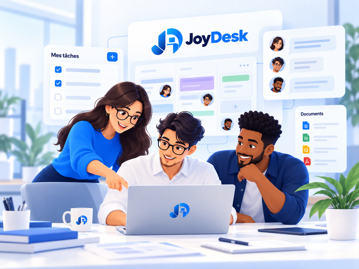 Illustration 2D présentant JoyDesk