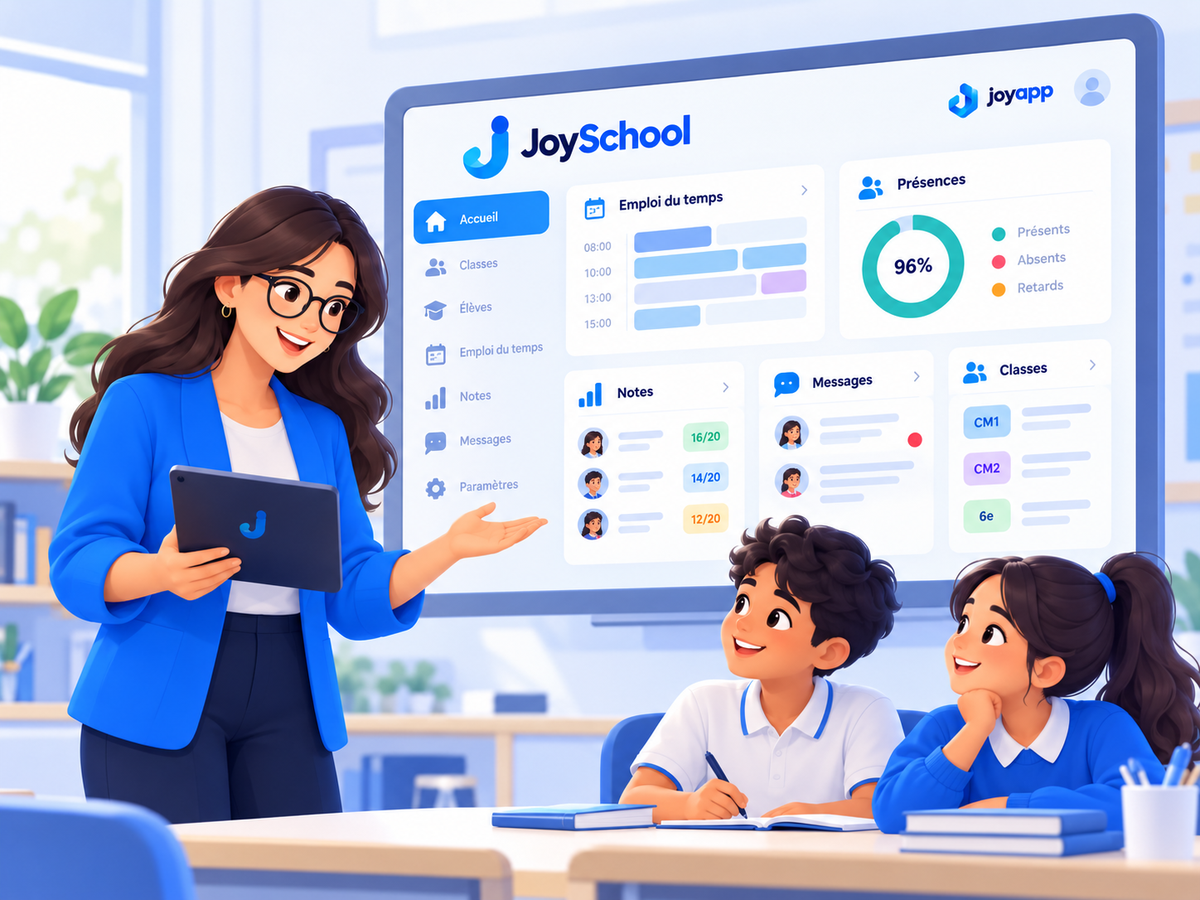 Illustration 2D présentant JoySchool