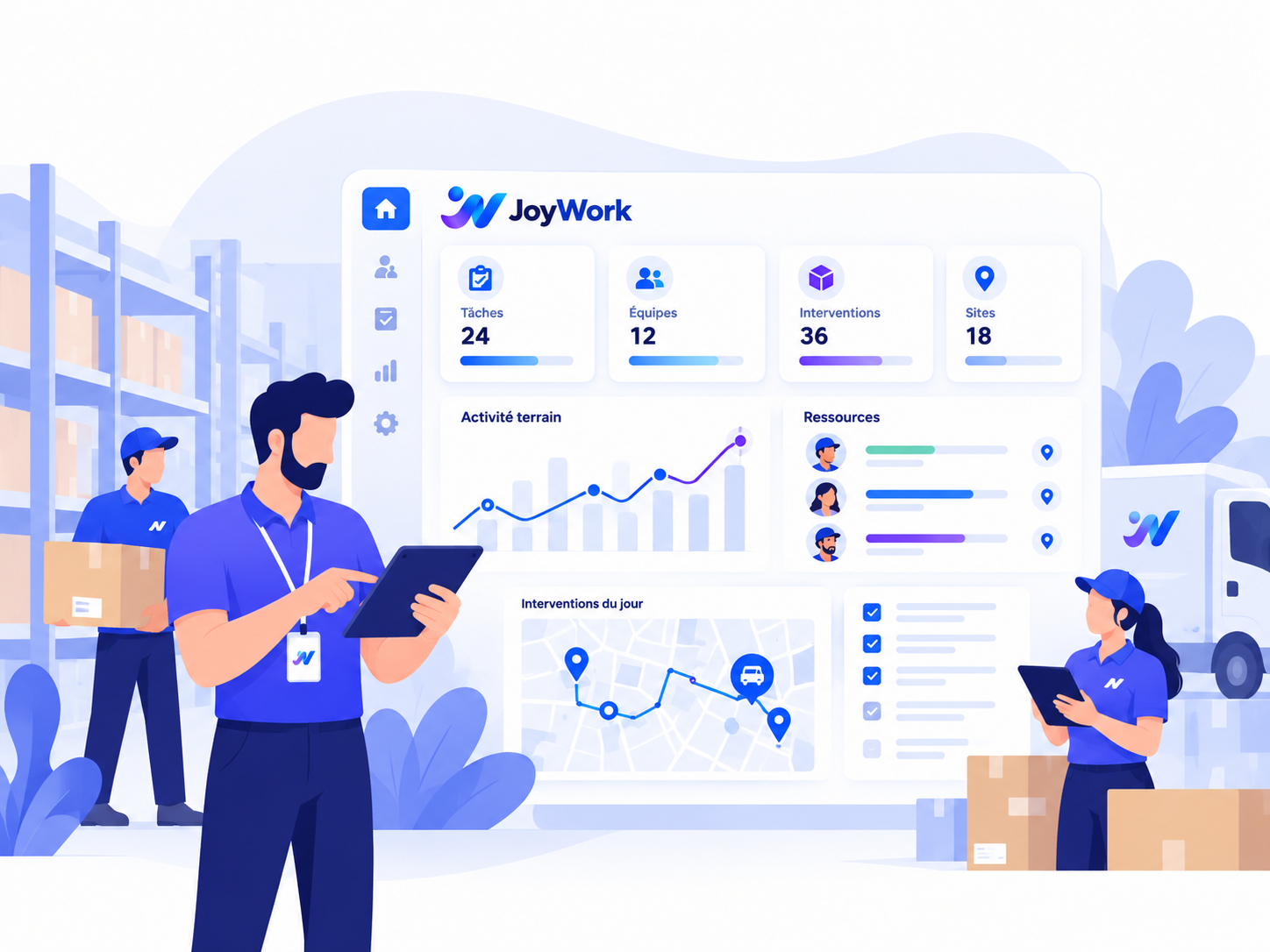 Illustration 2D de JoyWork dans son contexte d’utilisation
